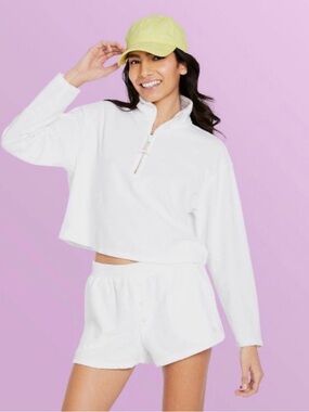 Stoney Clover Lane 2X White Quarter Zip Pullover Pastel Beaded Oversized Sweatsh